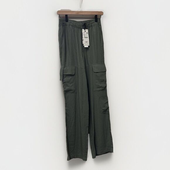 Zara Women’s Cargo Pants Size XS Olive Green Drawstring Casual High Waist‎ NWT - Picture 4 of 14